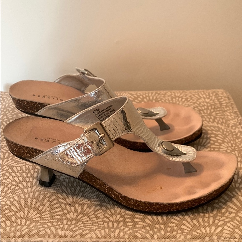 Kenneth Cole Reaction Silver Sandals with Adjustable Straps Size 6.5